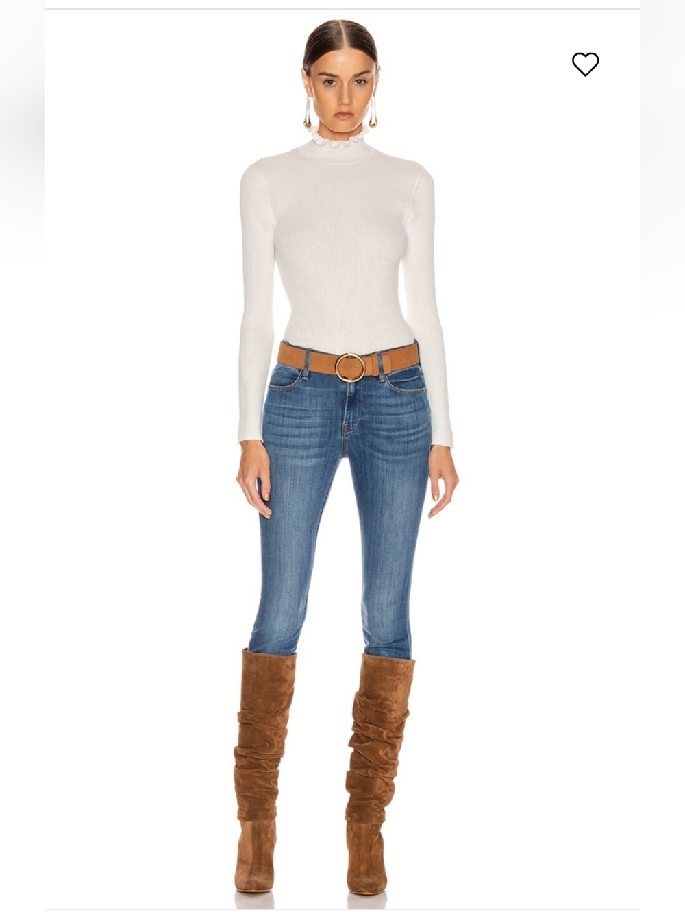 Frame Denim Cream Ribbed Ruffle Mock Neck Sweater - Picture 4 of 13